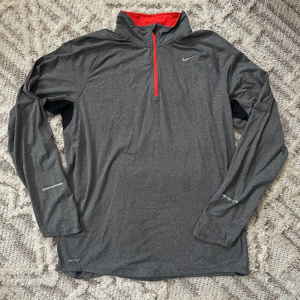 Nike Men's Charcoal and Crimson Quarter-Zip Jacket